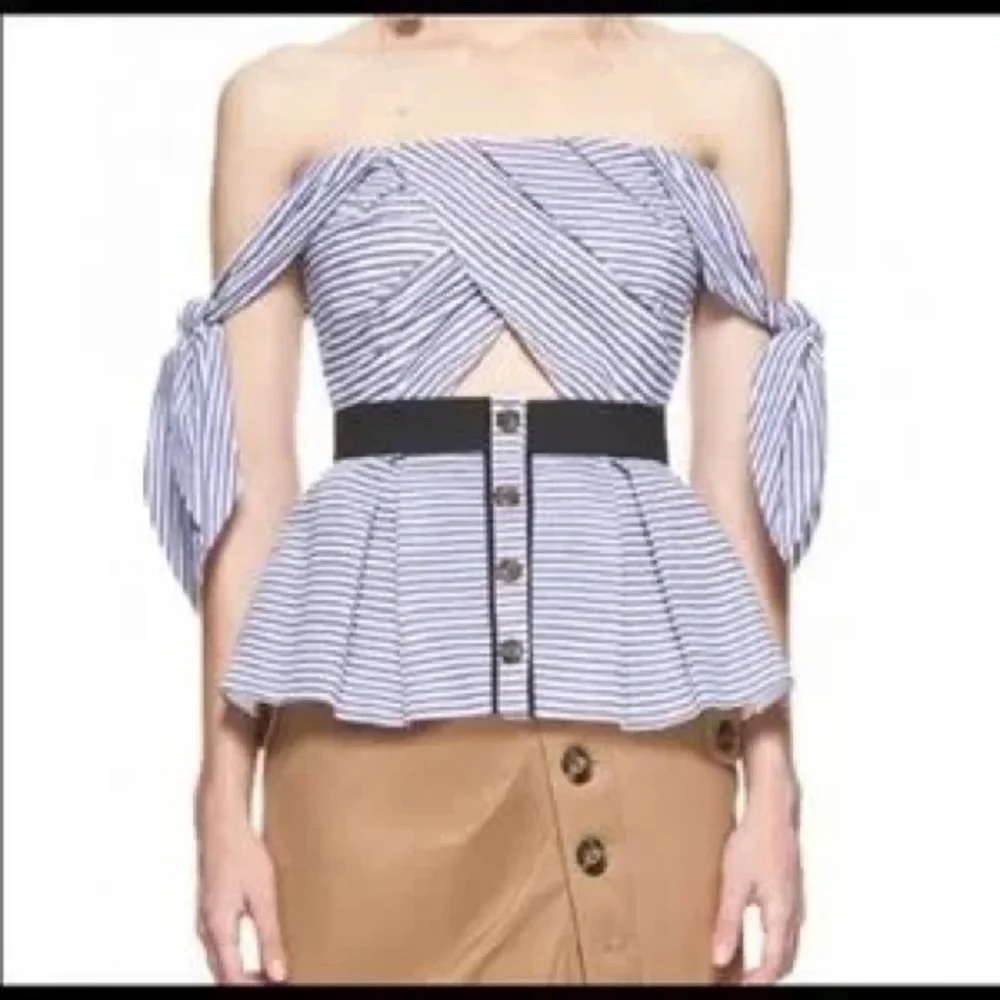 New with tags Self Portrait Shirting Tie Detail Top, size 8 - Picture 7 of 9